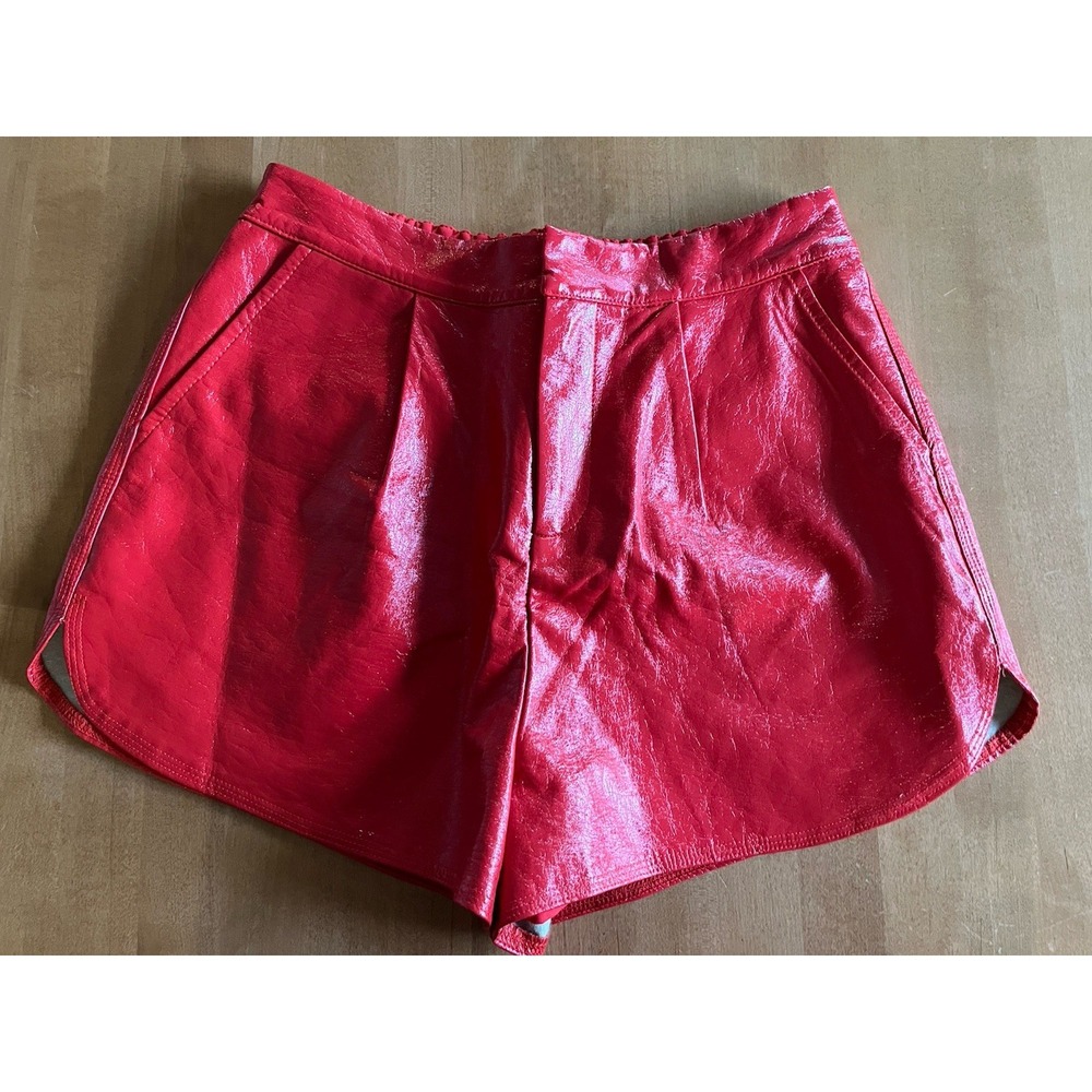 Grey Lab Shiny Vegan Faux Leather Red PU Shorts Sz M Medium Women's Lis Angelos